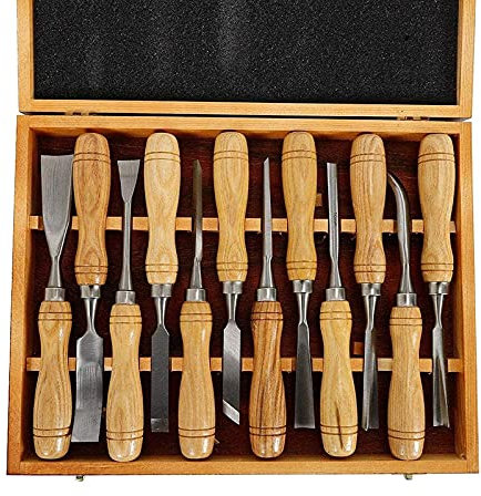 Holzschnitzwerkzeuge Set – 12-Teilig Professionelle Holzschnitzmeißel Handwerkzeug-Sets Mit Holzkiste, Holzschnitzmesser Für Wurzelschnitzerei Carpenter Skulptur DIY TDF