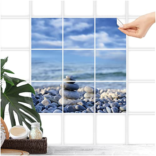FoLIESEN Fliesenaufkleber - Deko-Bild für Bad, Küche, Badezimmer - Dekoration Fliesen-Bild selbstklebend - Zen Stones, Fliese - Bild (BxH):15x20 cm - 45x40 cm / 6-tlg.
