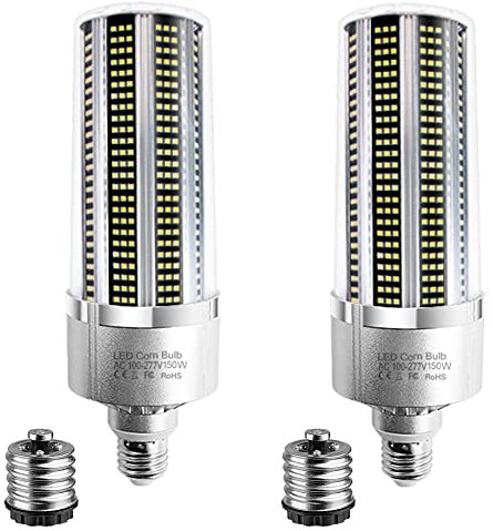 TPMAFF LED Mais-Glühlampe 150W 12000LM, E26/E27-Sockel, mit E40-Mogulsockel-Adapter, großflächige LED-Birnen für Innen- und Außengarage, Lager, Hallenbeleuchtung (2er-Pack)