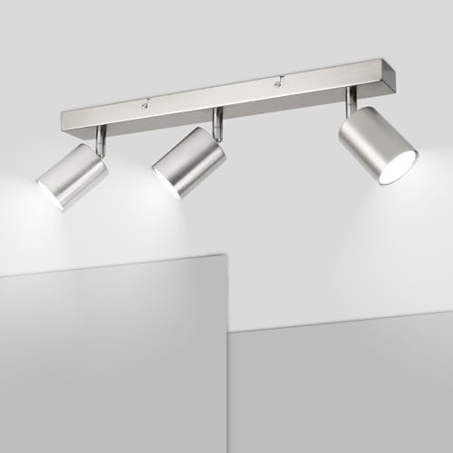 Ketom GU10 Deckenstrahler LED, Deckenstrahler 3 Flammig | LED Deckenleuchte Schwenkbar, Silber Deckenlampe Spot, Modern Strahler Deckenspot für Küche, Wohnzimmer, Schlafzimmer