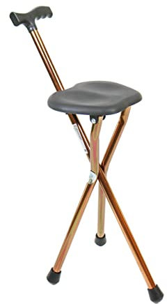 KMINA PRO - Gehstock mit Sitz 82 cm, Nicht Verstellbar, 3 Beinen, Klappsitz, Schwarz