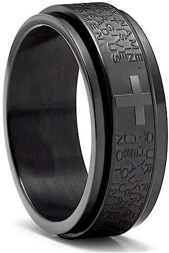Adreamz 6 mm Spinner Ring zur Angstlinderung Fidget mit Rosenkranz Perlen Kreuz Lord Gebet Silber/Schwarz/Gold/Rotgold Edelstahlring, 10mm, Metall, Kein Edelstein