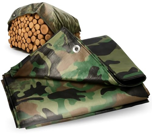 ToolSpace SUPERDICKE Gewebeplane Premium Plane mit Ösen 3x5m Wetterfest Abdeckplane UV Beständig Tarp Outdoor Garten Wasserdicht Schutzplane Bauplane Tarnfarbe 90g/m2 Reißfest Camouflage