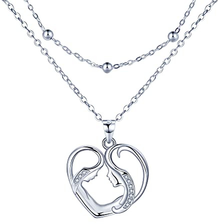 REIOT Mutter und Tochter Kette 925 Sterling Silber Herz Anhänger Halskette, Weihnachten Geburtstag Muttertag Schmuck Geschenk für Mama, Verstellbar 45+5cm