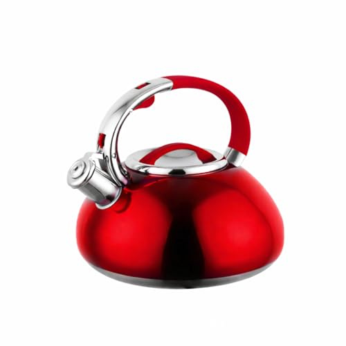Luckyberg Moderne Wasserkessel Induktion Pfeifkessel aus Edelstahl, Teekessel für alle Kochplatten, Flötenkessel, Wasserkocher für Tee Kaffee, ca 3L, (rot)