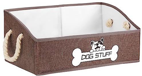 Thankspaw Collapsible Fabric Dog Toy Box and Storage Bin With Handle - Trapezoid Basket Chest Organizer for Pet Toys, Blankets and Accessories,Coffee