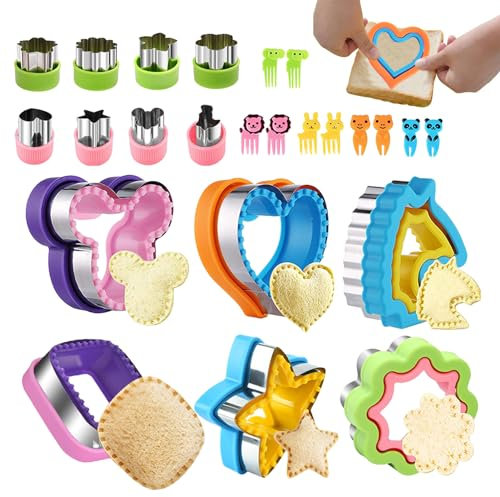EUBEISAQI Sandwichmaker-Versiegelung - 24 Stück krustenlose Brotbackform | Stern-Dinosaurier-Herz, quadratisches, runde Form, Küchengerät für Erwachsene, Mädchen, Jungen, Kinder