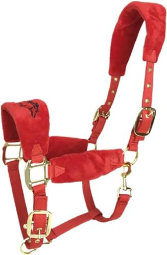 Sport Tent Beginner Halfter Gepolstert Fleece Kopfband Halfter Pferdehalfter Verstellbar Karabinerhaken Weidehalfter Komfort Stalhalfter für Pferde S, Rot