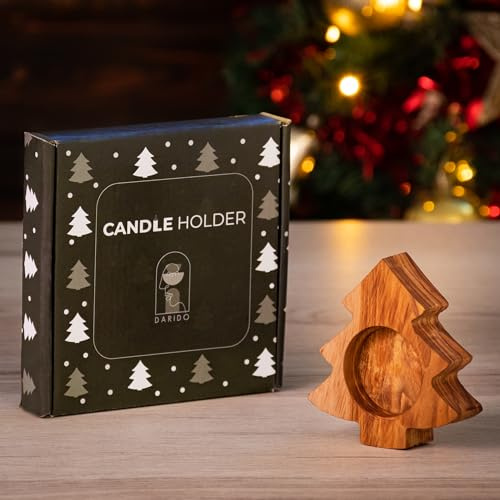 DARIDO Bougeoir en Bois d'Olivier,Sapin de Noël 9x9x2cm,Porte Bougie Chauffe Plat Décorative Fait Main, Décoration Romantique de Mariage,Salle de Bain, Dîner aux Chandelles, Idée Déco,Cadeau Christmas