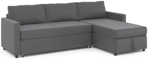 IDMarket - Ecksofa Noah mit Ottomane, ausziehbar, mit Ottomane, Stoffbezug, Grau / Anthrazit