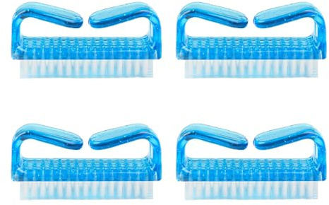Lot de 4 brosses de nettoyage pour ongles, poignée en plastique, brosses de nettoyage pour ongles, manucure et poussière, pour bricolage à la maison et en salon (bleu)