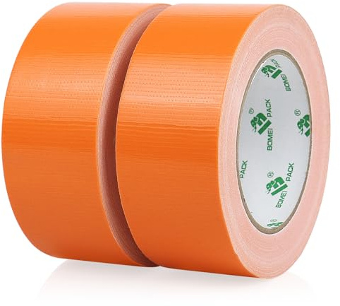 BOMEI PACK Orange Panzertape Wasserfest 50 mm x 30 m - 2 Rollen Orange Panzertape Gewebeklebeband - Gewebeband - Panzerband Extra Stark - Duct Tape - Wasserdichtes Klebeband