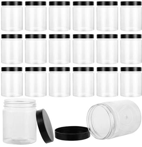 MUXHEL Lot de 20 bocaux de conservation en plastique de 240 ml avec couvercle hermétique avec couvercle à visser pour épices, céréales, épices