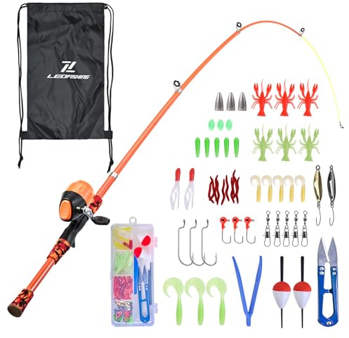 SOUUXIU Kit Completo Combinado de caña y Carrete de Pesca para niños, caña de Pescar telescópica con Carrete Spincast para niños y niñas