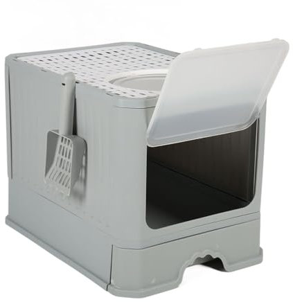 Caja de Arena para Gatos, Tipo Cajón Completamente Cerrado para Evitar Fugas, Caja de Inodoro para Gatitos de Gran Espacio, Tipo Cajón, Caja de Arena Plegable para Gatos con Tapa para Interiores, Fáci