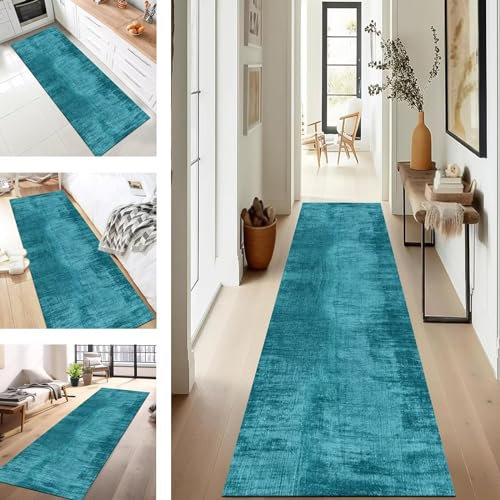 SUCERU Teppich Läufer Flur Lang küchenteppich waschbar rutschfest Cyan Outdoor Teppich 50X180CM Polyester Dauerhaft für Wohnzimmer Schlafzimmer Büro Esszimmer Anpassbar Teppichläufer Meterware
