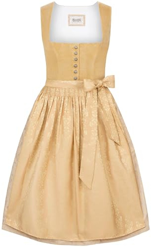 Heimatgwand Damen Stockerpoint Dirndl Viktoria I Trachtenkleid Mit Liebevollen Details & Eleganter Dirndlschürze Bequem Samtfinish Perfekt Für Volksfest Festlichkeiten, Senf, 40 EU