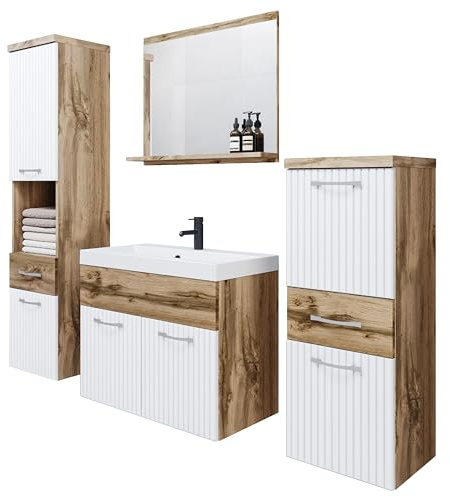 MINIO go for it - Badezimmer möbel ALO, 4-Teilig Badmöbel Set mit Spiegel