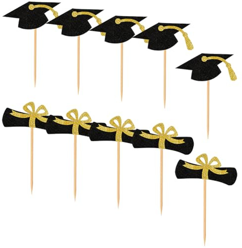 JIHUOO 36 palillos de dientes de graduación para cupcakes, fiesta de graduación, decoración de tartas, aperitivos, cócteles, palillos largos decorativos, pinchos de frutas y alimentos