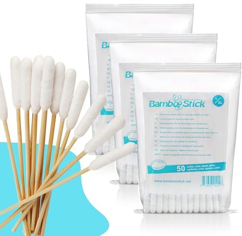Bamboostick - 3 Packs mit 50 Wattestäbchen L/XL zur Reinigung der Ohren großer Hunde - Natürliches Produkt zur Pflege der Hundeohren - Einfache Anwendung - Entwickelt von einem französischen Tierarzt