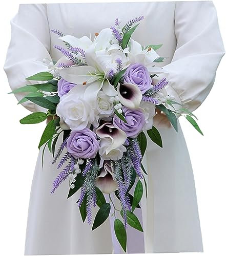 Künstliche Hochzeitssträuße, fühlt sich echt an, Calla-Lilie, Brautstrauß, 45 x 26 cm, tropfenförmiger Brautstrauß für Hochzeitsbedarf, Brautstrauß, Brautstrauß, Brautjungfernstrauß/3081