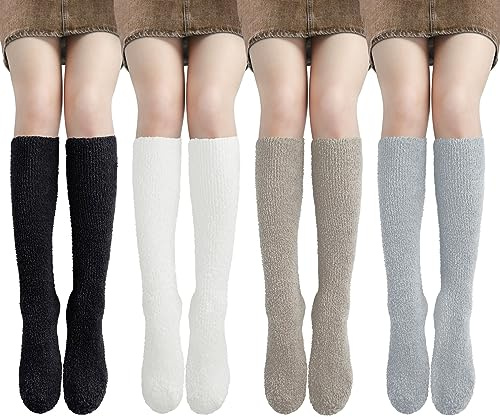 Kotashion Women Fluffy Warm Knee-High Socks Winter Socks Fuzzy Thick Soft Socks Long Cosy Thermal Ladies Socks for Ladies Girls Christmas Birthday Gifts, Multipack