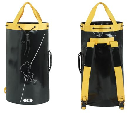 BBTISG Kletterseil Aufbewahrungstasche, Eimer Stil Tasche mit Kordelzug Seil Aufbewahrungstasche Kletterseiltasche Seiltasche für Outdoor, Klettern, Bergsteigen, Höhlenforschung (Schwarz, 55L)