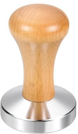 sourcing map 58mm Coffee Tamper, Stainless Steel Flat Base Coffee Bean Press Wooden-Handle for Espresso Machine