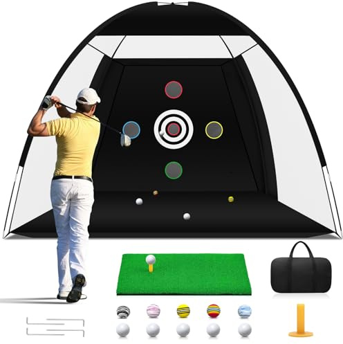 Vixflux Golfnetz, Übungsnetz mit Schlagmatte, Hinterhoffahren & Chippen, Schwarz