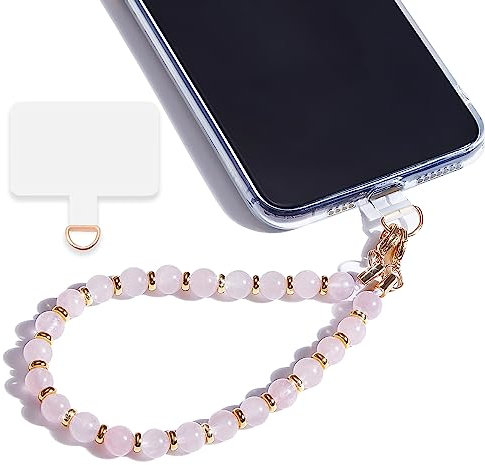 LunarCharm Bracelet de Téléphone Amovible avec Pierre Naturelle Rose, Languette de Fixation et Support Mains Libres