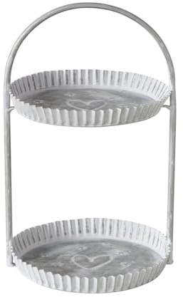 Etagere ANELLA grau weiß aus Zink runde Dekoetagere Metall H36cm mit Sternen und Herz
