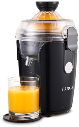 Fridja f800 Automatic Citrus Juicer Machine - Premium One-Touch, No Spills or Splashes, Easy to Clean, Stainless Steel, Black, Quiet Motor, 50W, 400ml - Ideal for Oranges, Lemons, Limes & Grapefruits