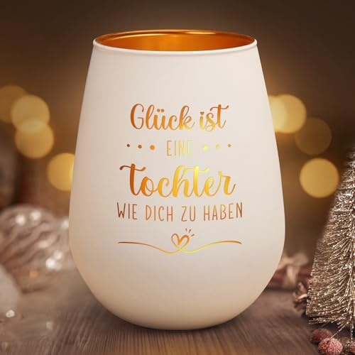Craftique Tochter Geschenke von Mama - Töchter Windlicht - Geschenk für Tochter, Geburtstag Mädchen, Glück ist eine Töchter wie Dich zu haben