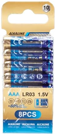 Lot de 8 Piles alcalines LR03 (AAA) de 1,5 V, idéales pour Les appareils électroniques et Les Jouets.