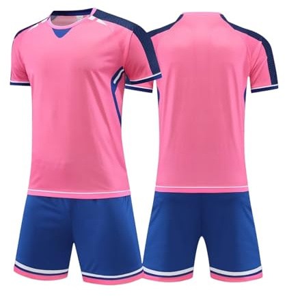 Cozozn Maillot de Foot Enfant Tenue de Foot Enfant Garçons Ensemble Football Vêtement Sport Entrainement T-Shirt et Short Set, 12-13 Ans, Rose Bleu(Étiquette: S)