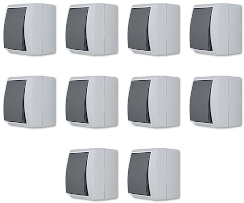 REV AquaForm SPARSET - 10x Ausschalter - Wechselschalter, IP44, grau | Aufputzmontage | Feuchtraum geeignet
