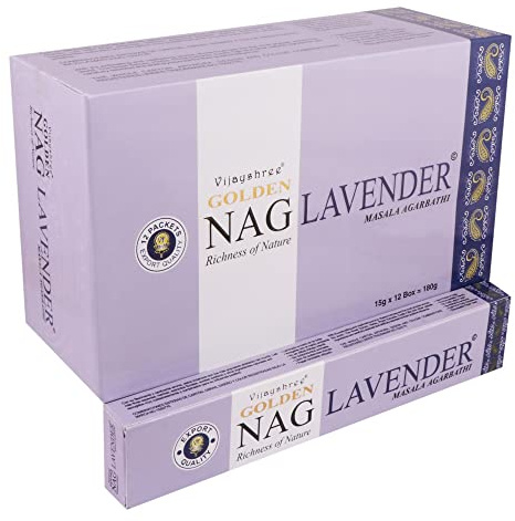Golden Nag Räucherstäbchen 15g – Premium Dufterlebnis | 6/12 / 24 Packungen | Handgerollt in Indien | Aromatherapie, Meditation, Yoga, Entspannung (12, Golden Nag Lavendel)