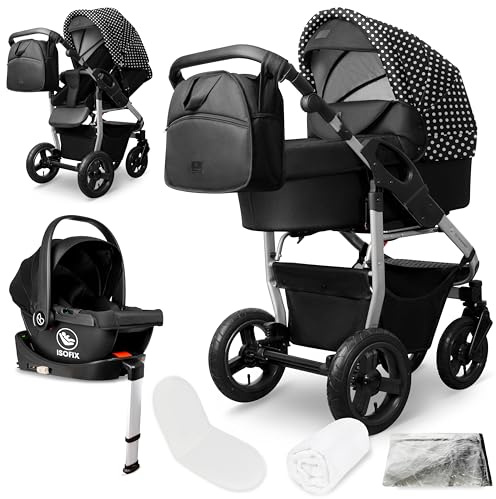 Bergsteiger Capri Kombikinderwagen 4-in-1 Babywanne Sportsitz Isofix | Komplettes Reisesystem mit i-size Babyschale Luftreifen Rahmenfederung verstellbarem Griff Zubehör und Wickeltasche