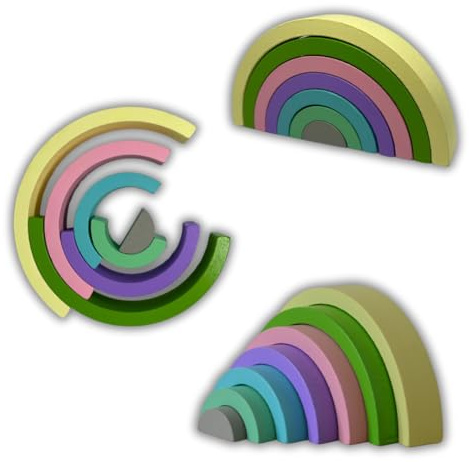 Lucknel® Regenbogen Holzbausteine – Montessori Stapelspiel ab 3 Jahren – 7-teiliges Set für freies Spiel – buntes Lernspielzeug für Kinder – fördert Kreativität & Motorik