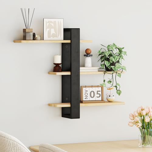 petour Wandregal Holz Regal Hängend Einstellbar Regal Wand Modern Wandregal Wohnzimmer Küchenregal Wand Schweberegal für Wohnzimmer, Schlafzimmer, Abnehmbarer Bretter (50x58cm)