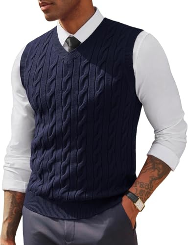 PJ PAUL JONES Chaleco de punto para hombre con cuello en V, sin mangas, suéter casual, azul oscuro, XXL