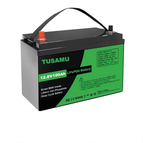 TUSAMU 12V 100Ah LiFePO4 Battery, 8000-15000 Cycles Deep Cycle Lithium Battery, Max. Output Power 1280W, 100A BMS, for Lead Acid Batteries for Caravans, Camping, Boats