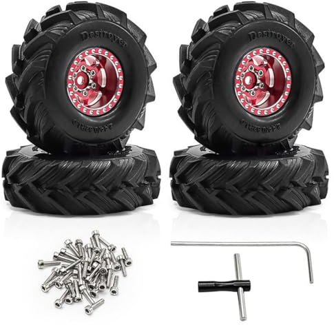 4PCS 1.0'' Aluminum Alloy Wheel Rim Tire Wheel RC Spare Parts for 1/18 TRAXXAS TRX4M FMS SCX24 Crawler RC Car (Red)