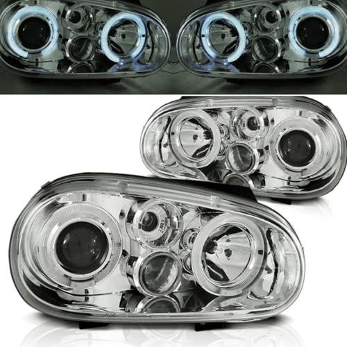 CR-Lights LED Angel Eyes Scheinwerfer Set Chrom für VW Golf 4 09.1997–09.2003 mit Nebellicht