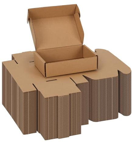 CRUGLA 6x4x1.5 Small Shipping Boxes, 100 Pack Brown Kraft Folding Mailer Boxes, 3-Ply Corrugated Cardboard Mini Box Mailers for Small Business Packaging