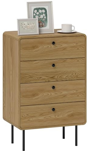 HOMCOM Cómoda Estrecha de 4 cajones, 60x39x91,5 cm, Roble