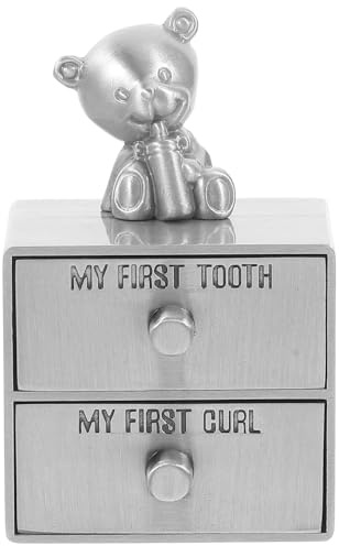 ANDRESLAD Caja Metálica para Guardar Dientes de Leche y Cabello Fetal Diseño Tipo Cajón Doble Capa Color Antiguo Caja de Recuerdos para Ñiño Organizador Decorativo para Conservar