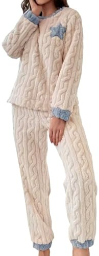 Genérico Comfortable 2 Piece Set Winter House Suit Warm Cozy Fluffy Nightwear Women Pajamas Set Soft Fleece Sweater and Plush Pant, blue, S