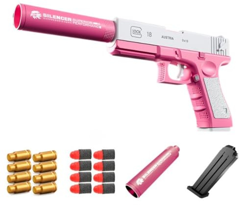 Pistola de Juguete, Lanzador de Balas de Goma, Viene con Cargador y Balas de Goma, Adecuado para Entrenamiento o Juego, Regalo de cumpleaños y Navidad Adecuado para Mayores de 14 años (Rosa y Blanco)