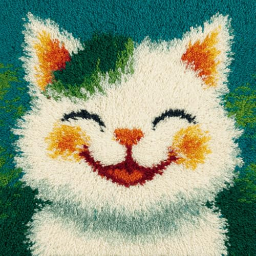 Taxpy Knüpfkissen-Set,Strickset-Kissen,Katze Teppich-Set Für Anfänger,Knüpfset Für Anfänger,Erwachsene Oder Kinder,Knüpfset Kitz 43 X 43 Cm